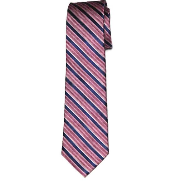 NEW Jos A Bank Silk Tie Pink Blue White Repp Stripe Men's - Picture 1 of 1